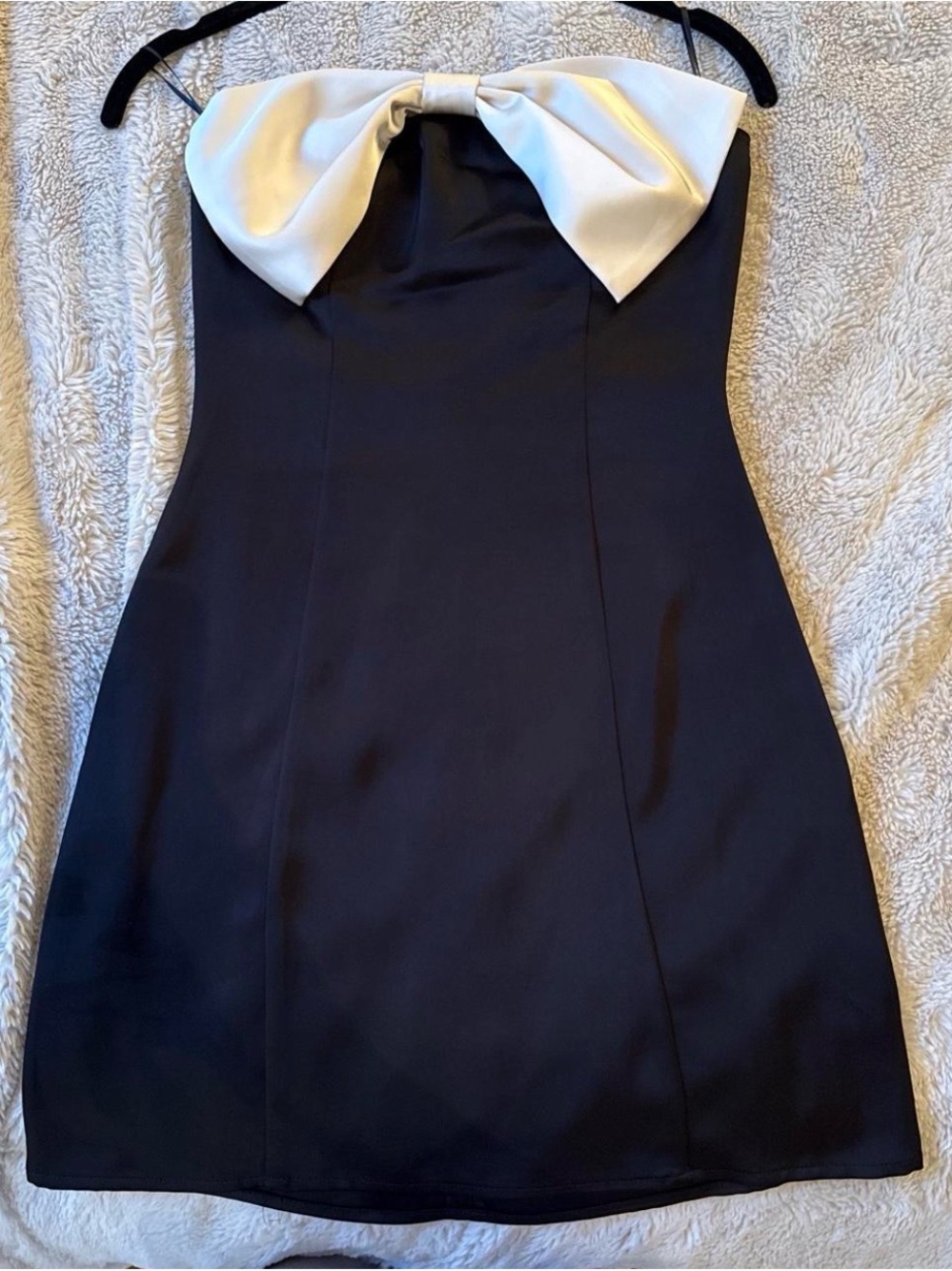 Princess Polly Black Strapless Dress with Ivory Bow Accent